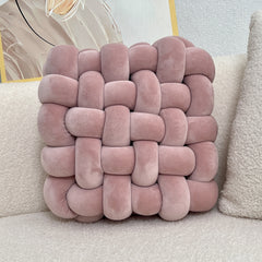 1pc Hand-woven Square Cushion Knot Pillow