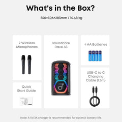 Soundcore Rave 3S AI Party Speaker with 2 Wireless Microphones