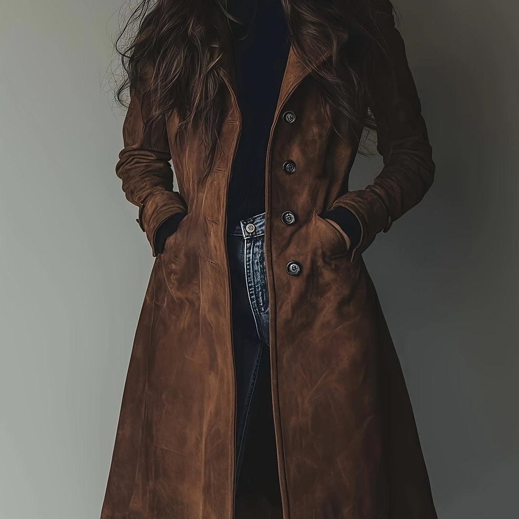 Women's Elegant Vintage Coat - Classic notched lapel, Front Button Closure, Structured H-Silhouette
