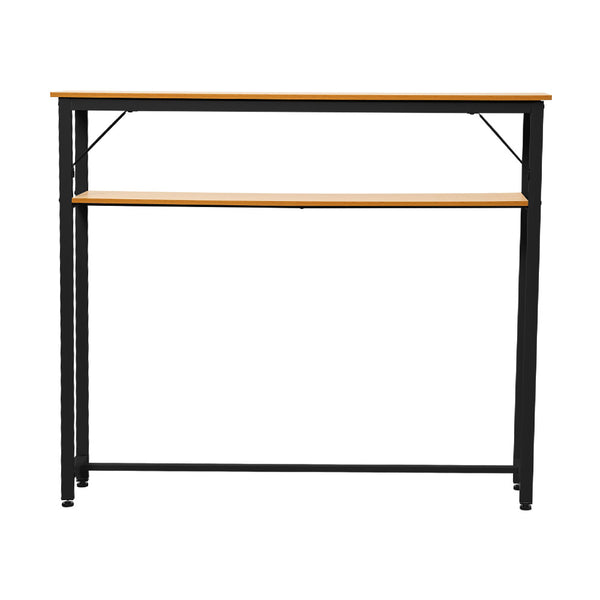 Minimalist Wooden Console Table - Slim Wall-Mounted Single/Double Tier Entryway Shelf with Carbon Steel Frame, Space-Saving Narrow Hallway Table, Bedroom/Living Room Table (80x20cm, MDF Wood + Black/White Metal)