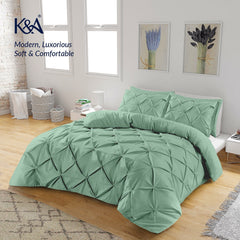 K&A® Pintuck Pinch Pleat Duvet Cover Set with Zipper Closure including Pillowcase – Ultrasoft Brushed Microfiber – Easy Care & Machine Washable