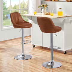 Costoffs Bar Stools Set of 2 Faux Leather Swivel Barstools, Height Adjustable, Modern Bar Chairs with Ergonomic Backrest, Cushioned Seat, Chrome Footrest for Home Kitchen Island Bar Counter, Dark Grey/Black/Retro Brown/White/Light Grey