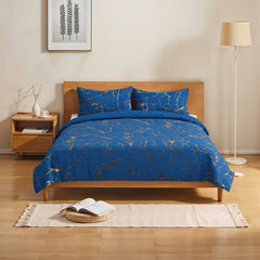1set Blue Gilded Stone Pattern Printed Shimmering Bedding Set of Three Pieces, Equipped with 2 Pillowcases Suitable for All Seasons and 1 Soft and Comfortable Duvet Cover