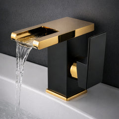 RV Bathroom Faucet, Stainless Steel Basin Faucet, Waterfall Faucet, Black And Golden Bathroom Faucet with a Copper Core