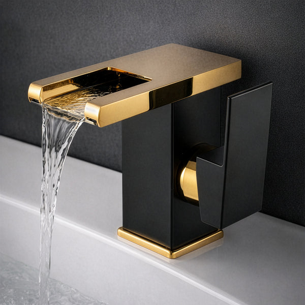 RV Bathroom Faucet, Stainless Steel Basin Faucet, Waterfall Faucet, Black And Golden Bathroom Faucet with a Copper Core