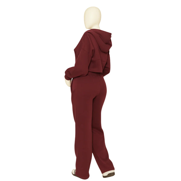 Women Corset Fit Hoodie and Trouser 2Pc Zip Tracksuit Set 2Pc Set with Zip Front, Long Sleeves and Straight Leg Pants, Perfect for All Seasons, Top Set