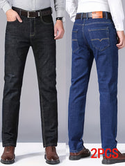 Men's Business Casual Jeans 2pcs All-Season Slim Fit Slight Straight Leg Wrinkle-Free Process Mid-Rise Comfortable Breathable for Commuting and Dating