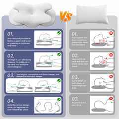 Cervical Neck Pillows for Neck and Shoulder, Odorless Memory Foam Pillow with Cooling Silk Case, Orthopedic Pillow Neck Support - Gray