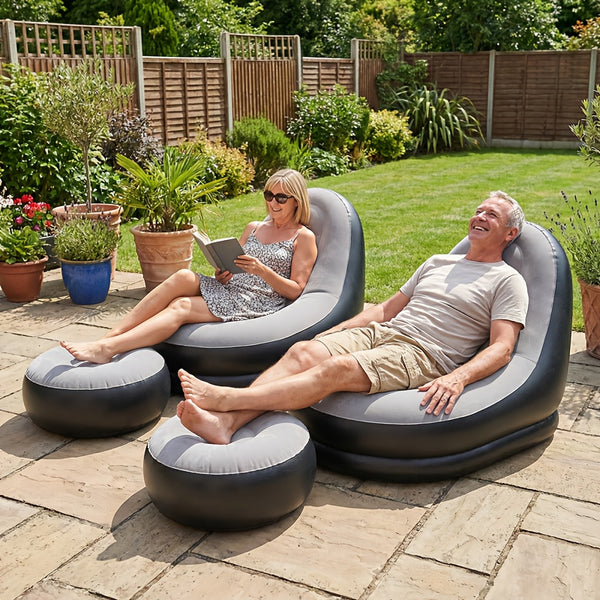 59-Inch Inflatable Lounge Chair Designed for Adults, a Portable Lazy Sofa Complete with a Footstool. This Flocked Recliner Is Perfect for Both Indoor And Outdoor Use