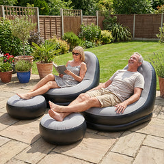59-Inch Inflatable Lounge Chair Designed for Adults, a Portable Lazy Sofa Complete with a Footstool. This Flocked Recliner Is Perfect for Both Indoor And Outdoor Use