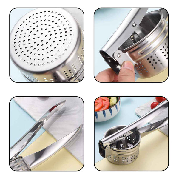 AEX Stainless Steel Potato Ricer Manual Potato Masher Kitchen Vegetable Press Tool for Smooth Mashed Potatoes Dishwasher Safe Silver
