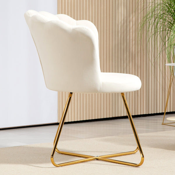 Modern Armchair, Velvet Tufted Accent Chair with Lotus Backrest, Occasional Chair with Steel Legs for Living Room, Bedroom