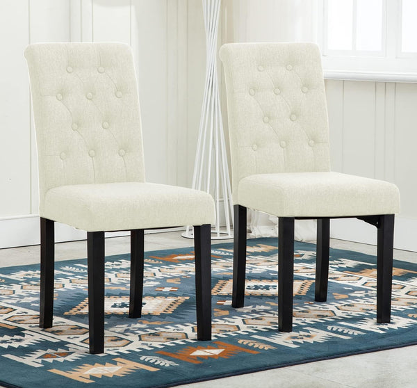 mcc direct Set of 2 Lined Fabric Dining Chairs With Solid Wooden Legs For Home & Commercial Restaurants
