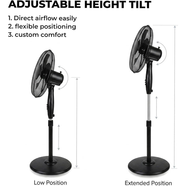 16 Inch Pedestal Fan with Oscillation, 3 Speed Settings, Adjustable Height & Tilt, Floor Standing Fan for Home & Office