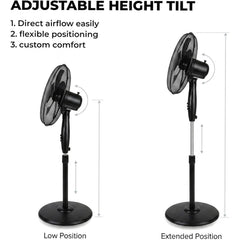 16 Inch Pedestal Fan with Oscillation, 3 Speed Settings, Adjustable Height & Tilt, Floor Standing Fan for Home & Office