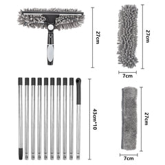 1pc 10-Section Extra-long 4.3m Telescopic 2-in-1 Window Glass Cleaner Wipe and Scraper Double-sided Use, Suitable for High-rise Windows Walls Cars Indoor Outdoor Cleaning Professional Rod Kit