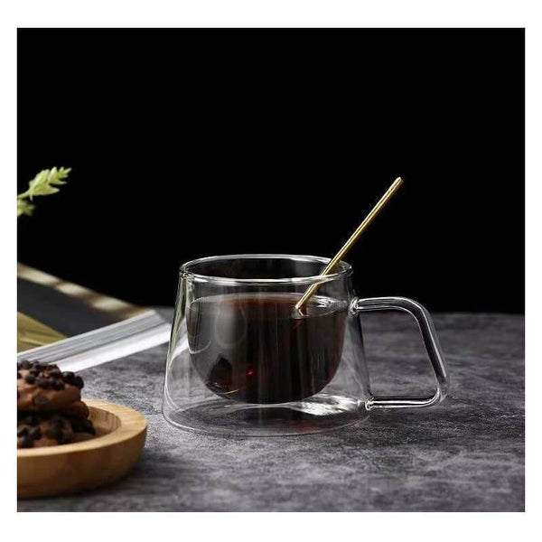 200ml Double Wall Insulated Glass Coffee Mug, Heat Resistant Tea Cup with Handle, Borosilicate Glass for Hot/Cold Drinks, Thermal Shock Resistant, Modern Clear Design
