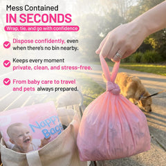 150 Fragranced Disposable Nappy Sacks, Scented, Easy-To-Tie Tabs, Durable, Thick Baby Nappy Disposal or Pet Waste Bags, 150 Count