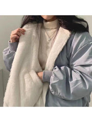 Large Size Velvet Thickened Two Sides Wear Lamb Clothes Women's Coat Winter New Zipper Hooded Coat Top