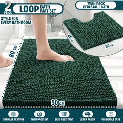 2-Piece Loop Bathroom Mat Set | Soft Chenille Microfiber Rugs with Non-Slip Backing | Machine Washable | Includes 50x80cm Bath Mat & 50x40cm Pedestal Mat | Stylish, Comfy & Durable | UK STOCK | LOCAL WAREHOUSE