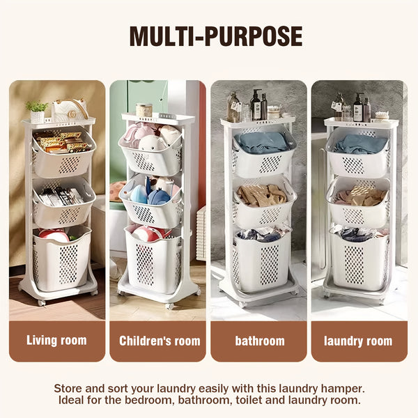 2-Tier/4-Tier Rolling Laundry Cart with Removable Baskets - Heavy-Duty Plastic Frame & Wheeled Hamper Organizer, Modern Bathroom Storage Cart Suitable for,, Dorm, Hotel - Space-Saving Clothes Sorting System, Laundry Baskets