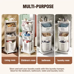 2-Tier/4-Tier Rolling Laundry Cart with Removable Baskets - Heavy-Duty Plastic Frame & Wheeled Hamper Organizer, Modern Bathroom Storage Cart Suitable for,, Dorm, Hotel - Space-Saving Clothes Sorting System, Laundry Baskets