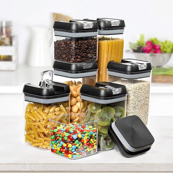 7pcs Sealed Candy Jars with Lids, Kitchen Food Storage Box Set, Stackable Pantry Organiser Jars for Cereal Flour, Sugar, Fridge Parts Kitchen Accessories