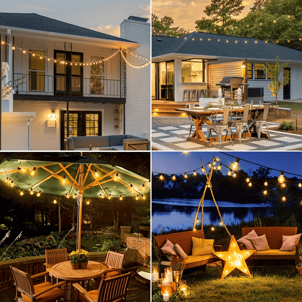 Dimmable Solar Outdoor String Lights - 100ft/60ft/50ft G40 Solar Powered Garden Lights, Remote 3 Timer 8 Modes Waterproof Outside Festoon Lights for Gardens Patios Fences Pergolas