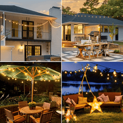 Dimmable Solar Outdoor String Lights - 100ft/60ft/50ft G40 Solar Powered Garden Lights, Remote 3 Timer 8 Modes Waterproof Outside Festoon Lights for Gardens Patios Fences Pergolas