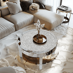 LUVODI Large Round Mirrored Coffee Table Beveled Bling Crushed Diamond End Table for Living Room, Bedroom, Office Decor