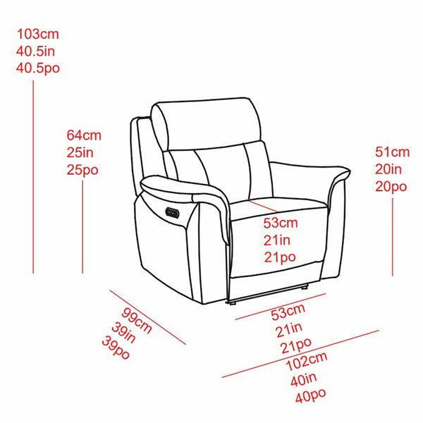 Oscar Grey Leather Power Reclining Armchair with Power Headrest