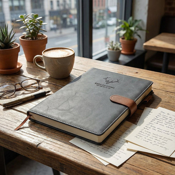 A4 Notebook with Magnetic Snap Closure, 400 Page Thick Lined Notepad in Soft Leather, Durable Business & Office Diary for Work Meetings, Professional Record Book