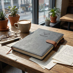A4 Notebook with Magnetic Snap Closure, 400 Page Thick Lined Notepad in Soft Leather, Durable Business & Office Diary for Work Meetings, Professional Record Book