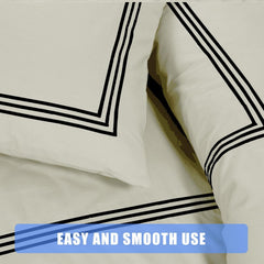 My Home Store Polycotton Bratta Duvet Cover Set - Our 3pc Soft stitch Embroidered button closure Quilt cover with matching Embroidered envelop closure Pillowcases | Breathable & Lightweight Duvet cover set