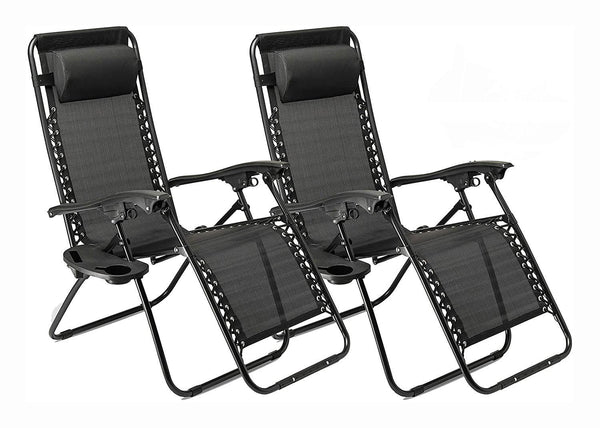 2 x Zero Gravity Reclining Garden Chair Sun Beach Lounger Recliner Outdoor Black