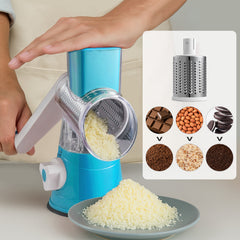 Rotary Vegetable Shredder 3 in 1 Rotary Cheese Grater Round Vegetable Mandoline Blades Handheld Fruit Vegetable Slicer Shredder for Fruit Nut and Vegetable Grate Green