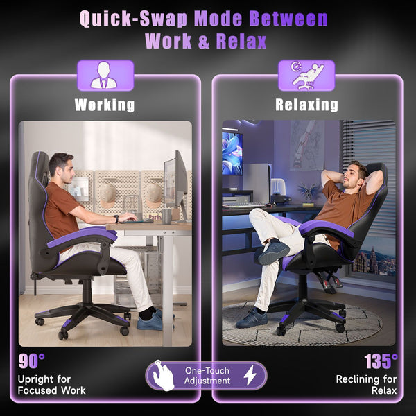GartistGo Ergonomic Gaming Chair - Gamer Chairs with Lumbar Cushion + Headrest, Height-Adjustable Office & Computer Chair for Adults, Girls, Boys (Without footrest)