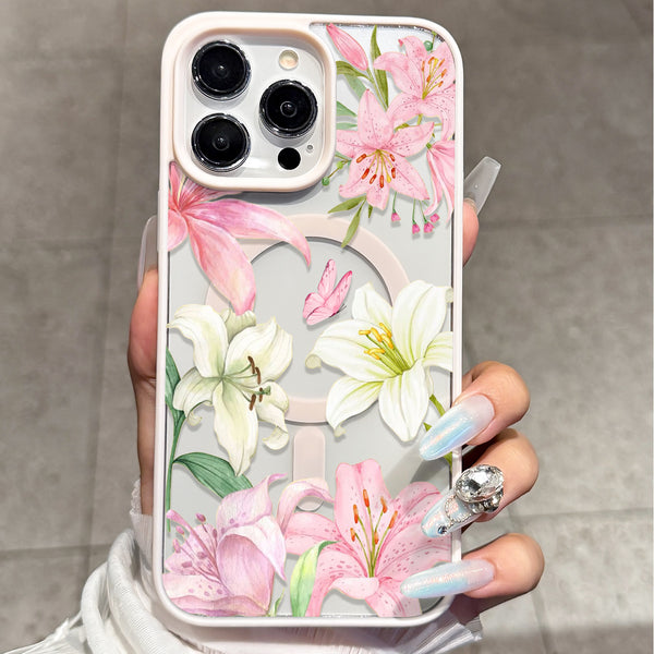 Phone Case - Apple Magnetic Phone Case with Lily Flower And Butterfly Design, Transparent Anti-Drop Protective Cover, Compatible with for Iphone 17 Air/16/15/14/13/12/11/Plus/Pro/Pro Max And Galaxy S22/S23/S24 FE/S25/S26 ULTRA PLUS. It Is The First