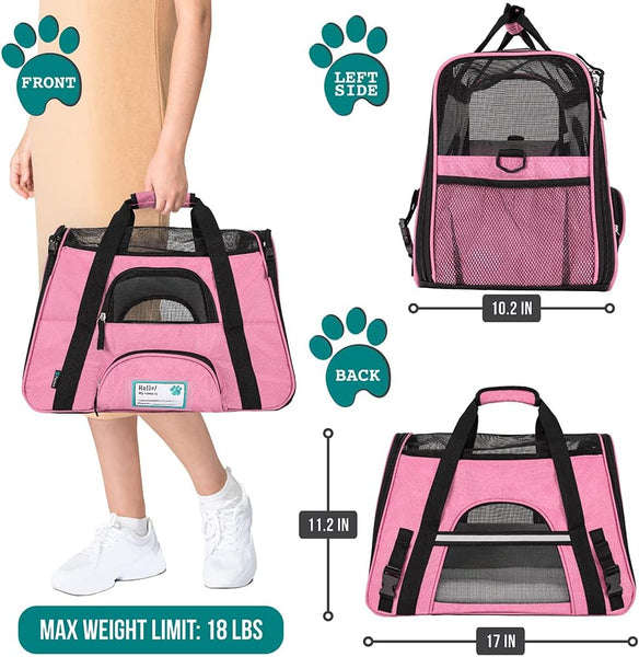 Petami Premium Airline Approved Soft-Sided Pet Travel Carrier | Ideal for Small - Medium Sized Cats, Dogs, and Pets | Ventilated, Comfortable Design with Safety Features (Small, Pink)