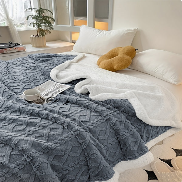 Throw Blanket - Fluffy Soft Cosy Winter Blankets, Thick Warm Throws for Sofa Bed Office Travel Christmas Gift White, Beige, Light Grey, Light Blue, Dark Grey & Dark Blue
