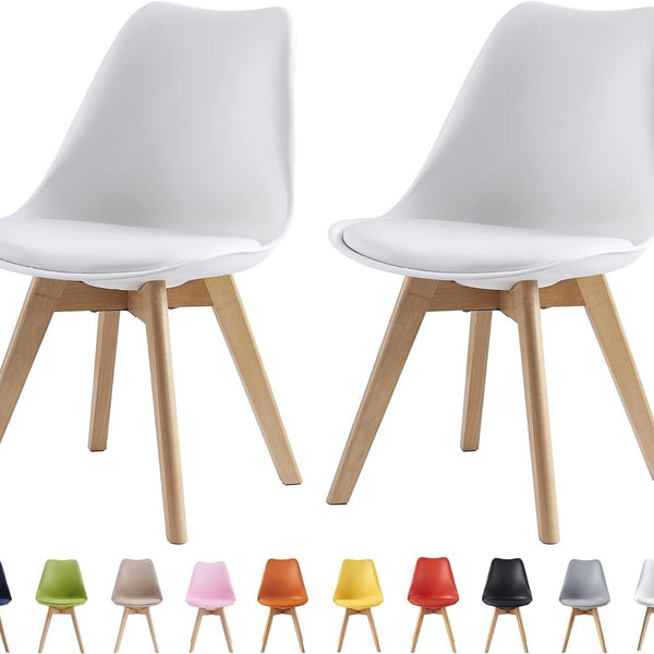 mcc direct Set of 2 Dining Chairs Wooden Legs Soft Cushion Pad Stylish DELUXE Retro Lounge Dining Office EVA