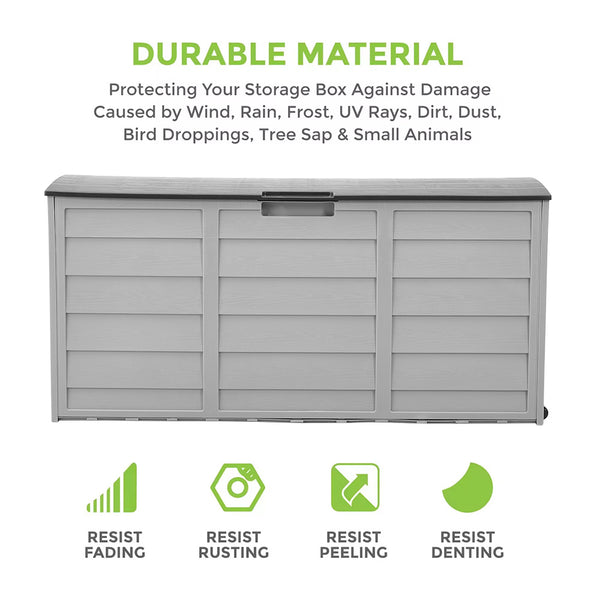 290L Lockable Waterproof Storage Box – Heavy-Duty Outdoor Deck Chest with Wheels Garden & Patio Recycling Bin Organizer for Tools, Cushions (112*49*54cm)