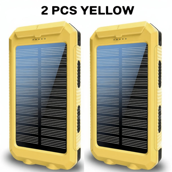 2pcs 20000mAh Portable Solar Power Bank, Portable Solar Mobile Phone Charger, Camping External Battery Charger for Mobile Phones, 2 USB/ LED Flashlights with Compass for Outdoor Activities