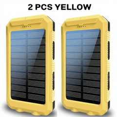2pcs 20000mAh Portable Solar Power Bank, Portable Solar Mobile Phone Charger, Camping External Battery Charger for Mobile Phones, 2 USB/ LED Flashlights with Compass for Outdoor Activities