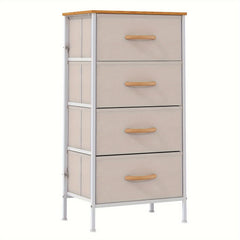 Frmobepts 4-Drawer Tall Dresser with Large Storage Cabinet - Modern Fabric & Wood Top Storage Organizer, Sturdy Metal Frame & MDF Construction, 68.58cm+ Height Freestanding Dresser with Spacious Drawers for Bedroom/Living Room