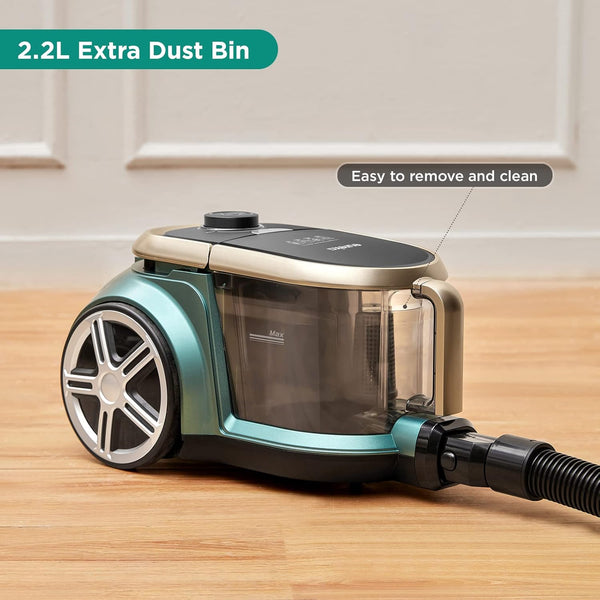 Midea Eureka Apollo Bagless Canister Vacuum Cleaner, Lightweight Cylinder Vacuum Cleaner with 800W Motor & Single Cyclone System, 2.2L Dust Container, Suitable for Carpets, Hard Floors & Pet Hair Cleanup, Green