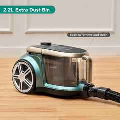 Midea Eureka Apollo Bagless Canister Vacuum Cleaner, Lightweight Cylinder Vacuum Cleaner with 800W Motor & Single Cyclone System, 2.2L Dust Container, Suitable for Carpets, Hard Floors & Pet Hair Cleanup, Green