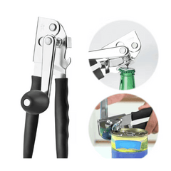 Multi-functional manual can opener stainless steel can and bottle opener in one non-slip labor-saving handle safe and without sharp edges suitable for kitchen tools for cans and bottle caps.