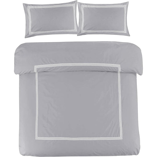 My Home Store Polycotton Bratta Duvet Cover Set - Our 3pc Soft stitch Embroidered button closure Quilt cover with matching Embroidered envelop closure Pillowcases | Breathable & Lightweight Duvet cover set