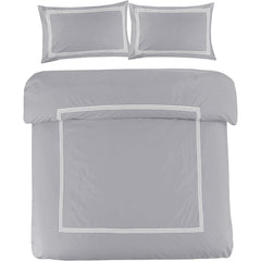 My Home Store Polycotton Bratta Duvet Cover Set - Our 3pc Soft stitch Embroidered button closure Quilt cover with matching Embroidered envelop closure Pillowcases | Breathable & Lightweight Duvet cover set